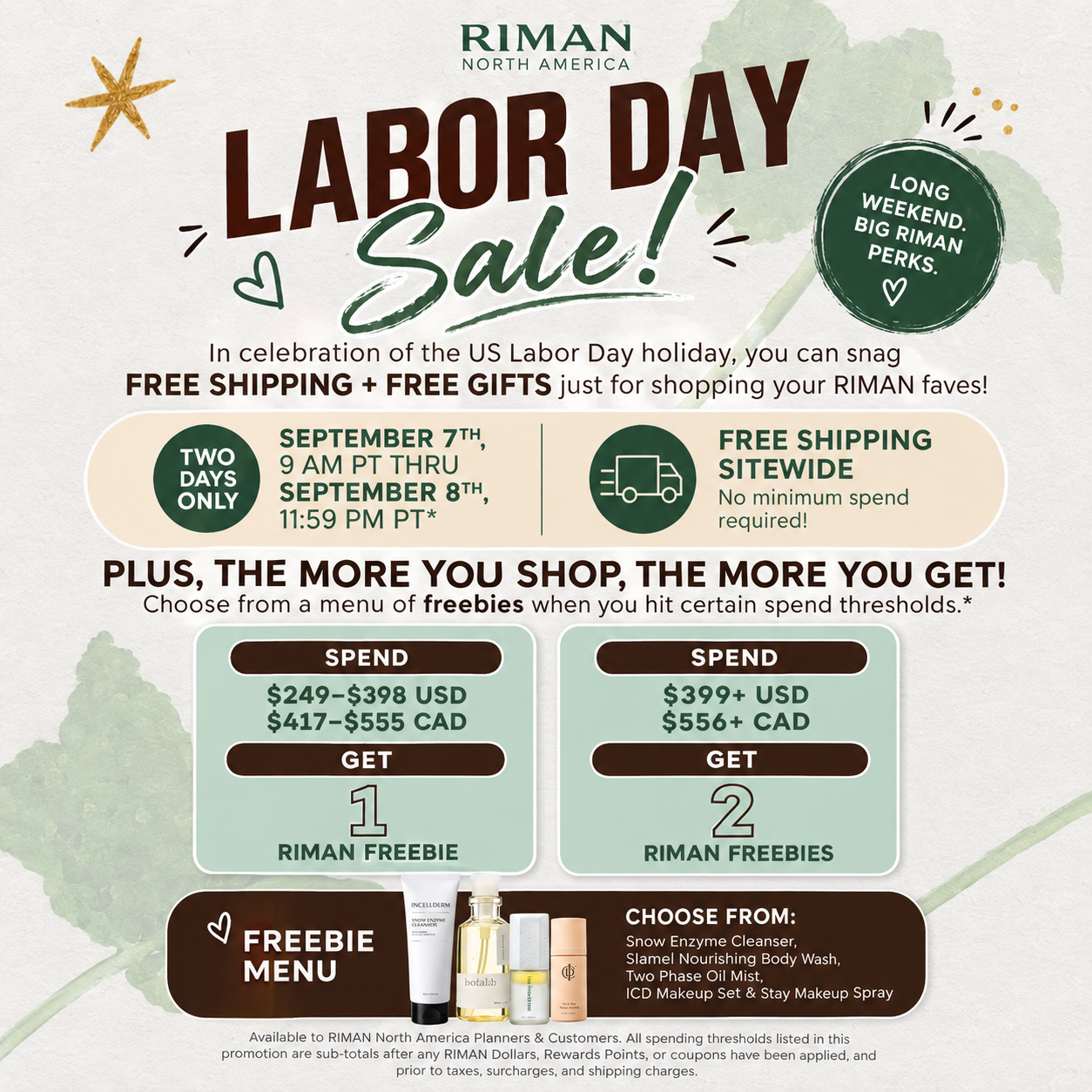 Labor Day Sale - Free Shipping + Free Gifts